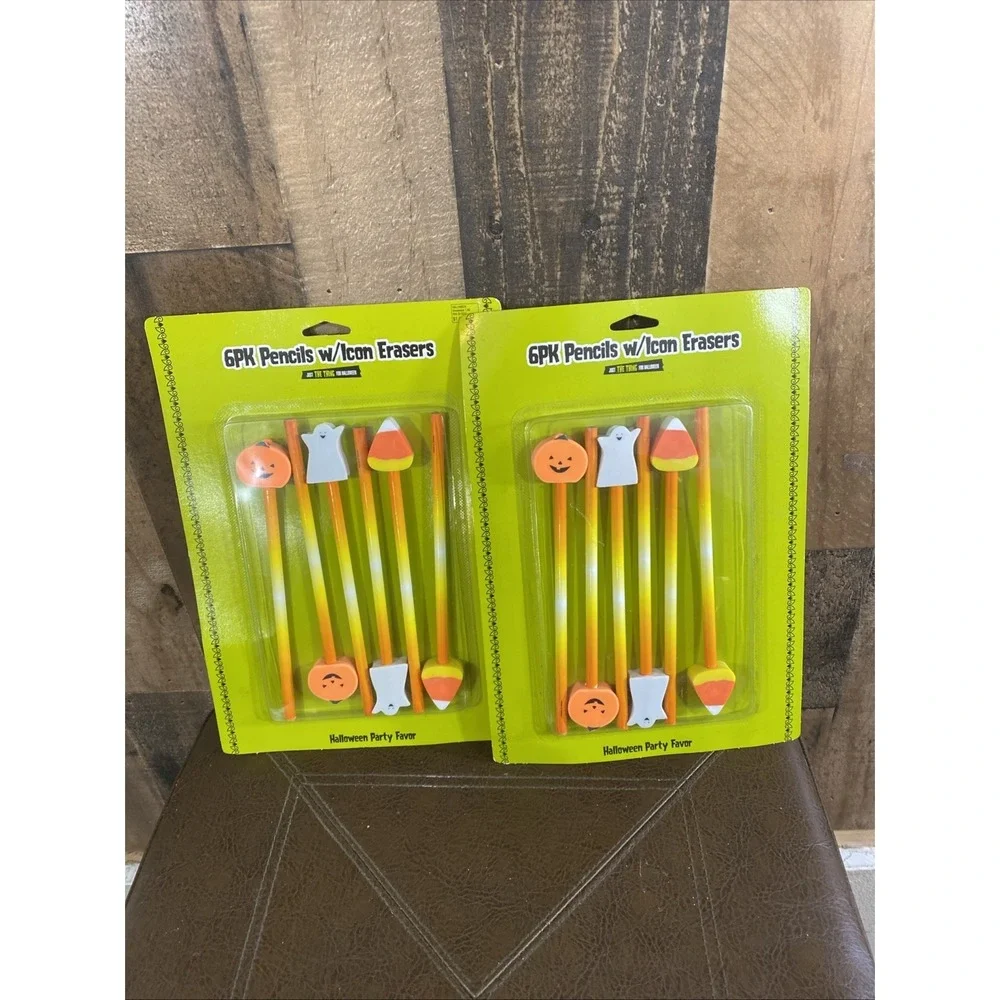Party Favor Target Halloween 12 Pencils Erasers Pumpkin Ghost Candycorn Vtg 2004